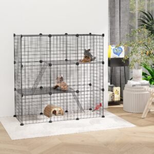 Catface 31 Panels Small Animal Cage, Pet Playpen w/ Doors, Chinchilla Cage w/ Ramps, for Cat, Rabbits, Indoor Use